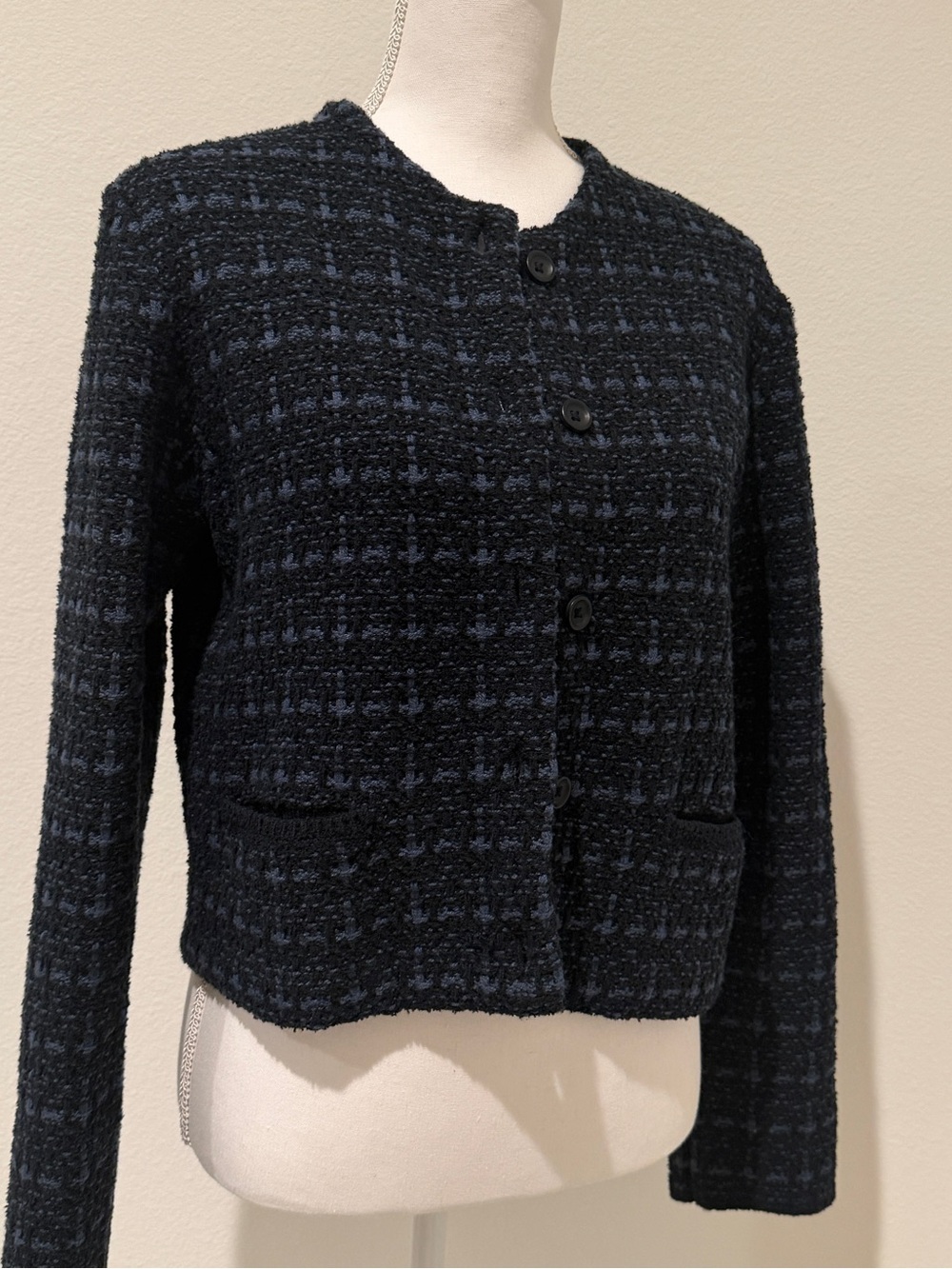 Uniqlo Navy and Black Tweed Button-Up Blazer